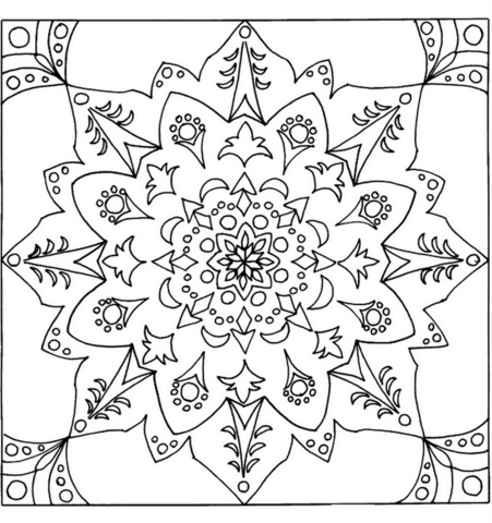 Square Mandala With Traditional Pattern Coloring Page